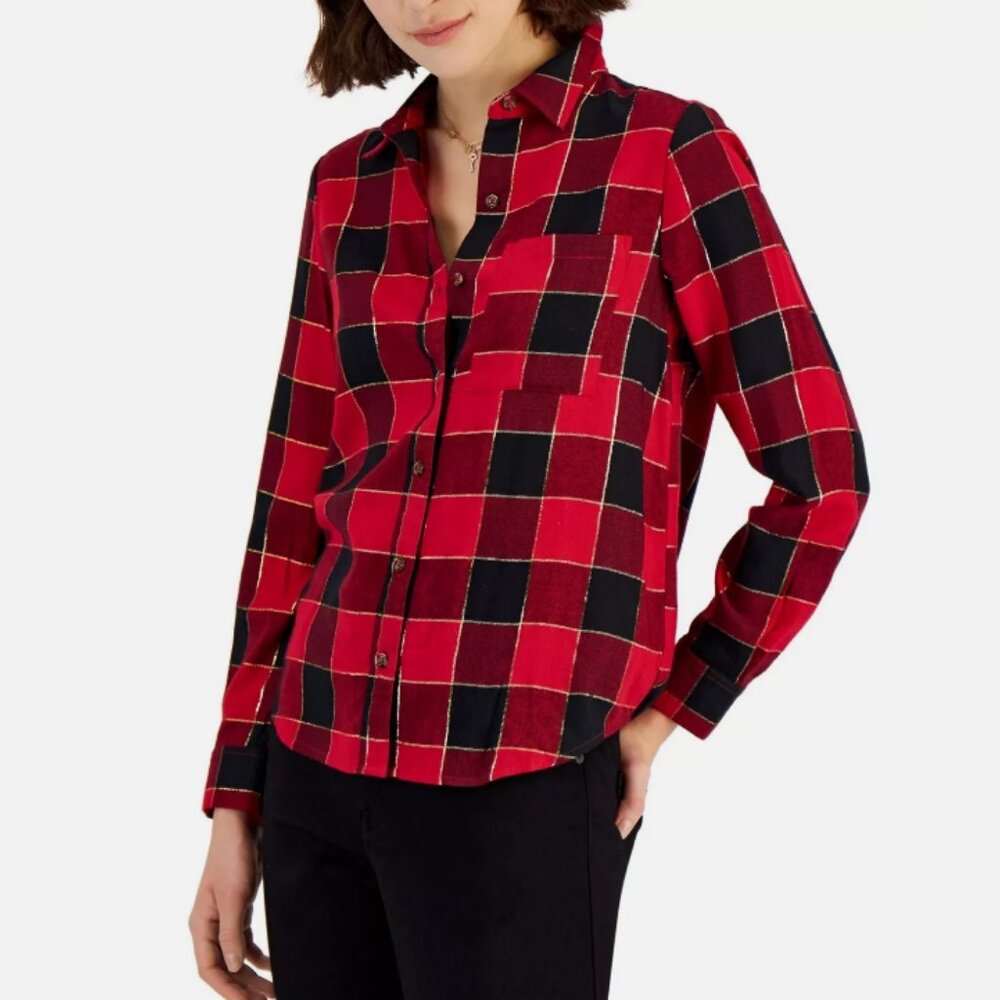 Style & Co Buffalo Plaid Shirt with Gold lines - Size S